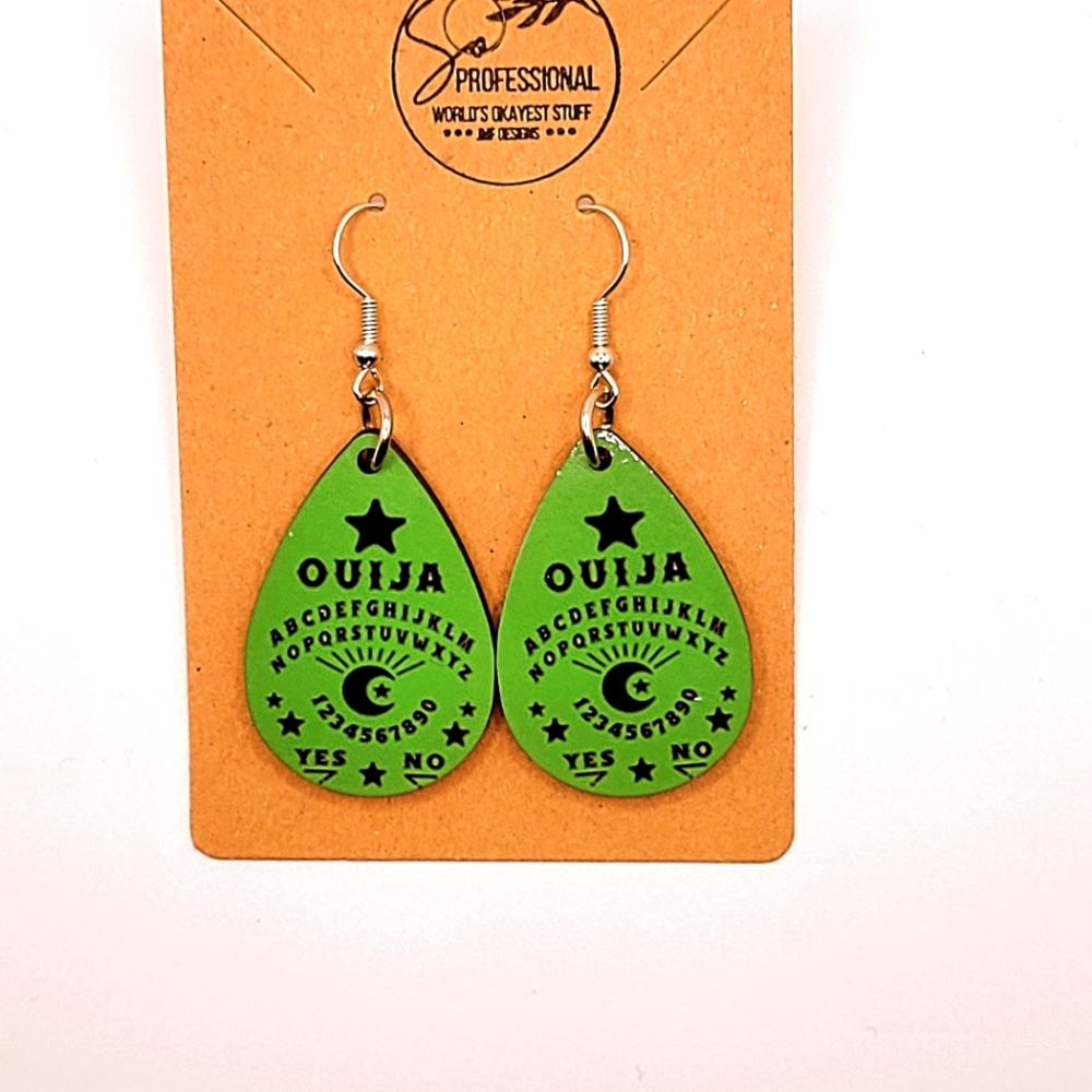 Green Ouija Board Teardrop Earrings